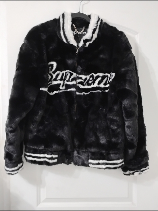 Supreme Jackets & Blazers - Supreme Black Faux Fur Jacket with White Trim Small